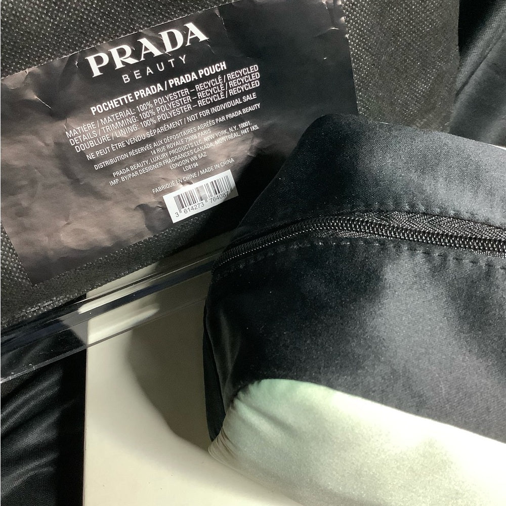 PRADA BEAUTY POUCH AND DUST BAG MINT GREEN AND BLACK 7.5L X 4D X 3.25TALL