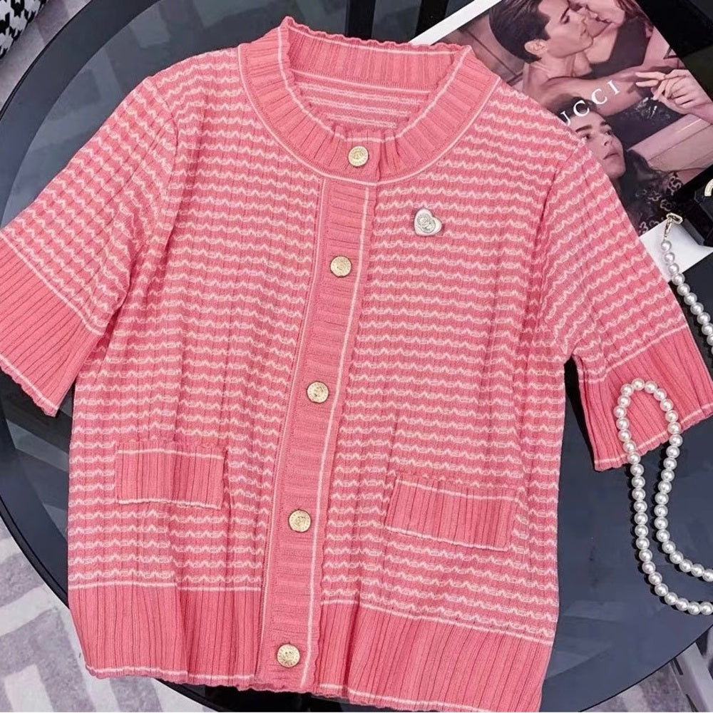 NWT Pink Textured Knit Cardigan Sweater with Heart Pin