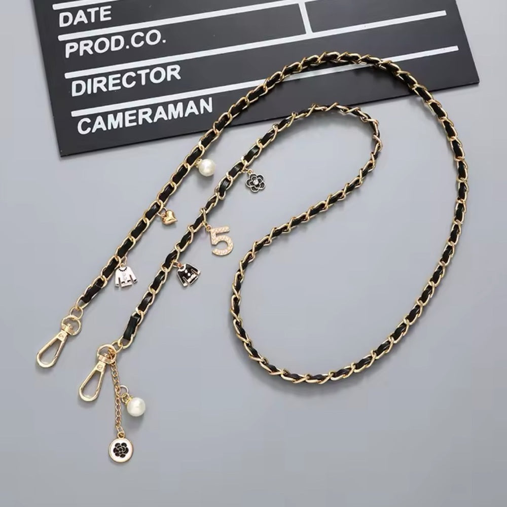 Black Crossbody Bag Chain Strap with Charms - Unbranded