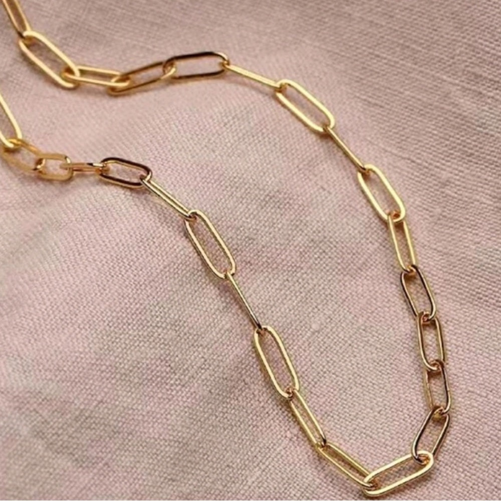 🆕 18k Gold Plated Paperclip Stainless Steel Necklace