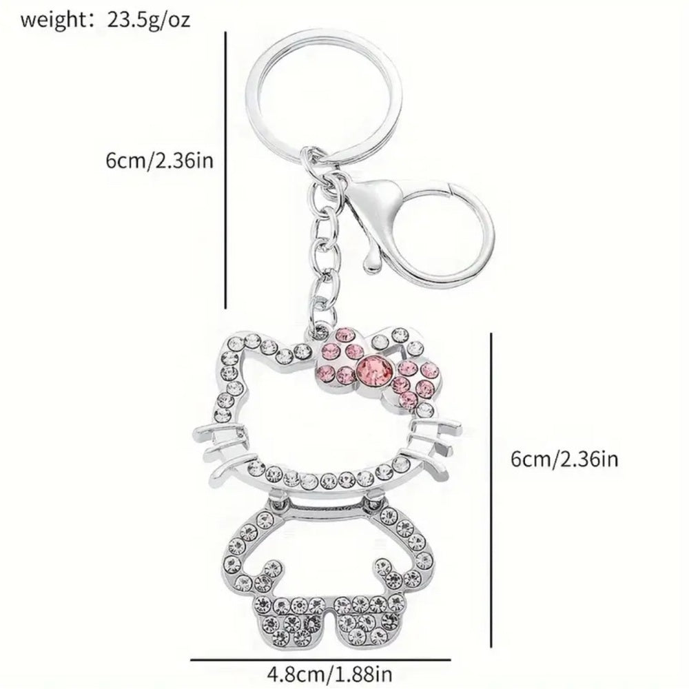 Silver Hello Kitty Keychain with Rhinestones