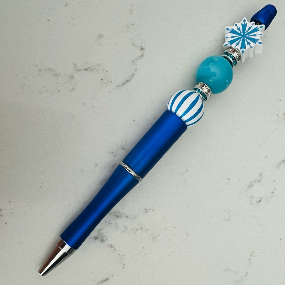 Blue Beaded Pen with Snowflake Charm