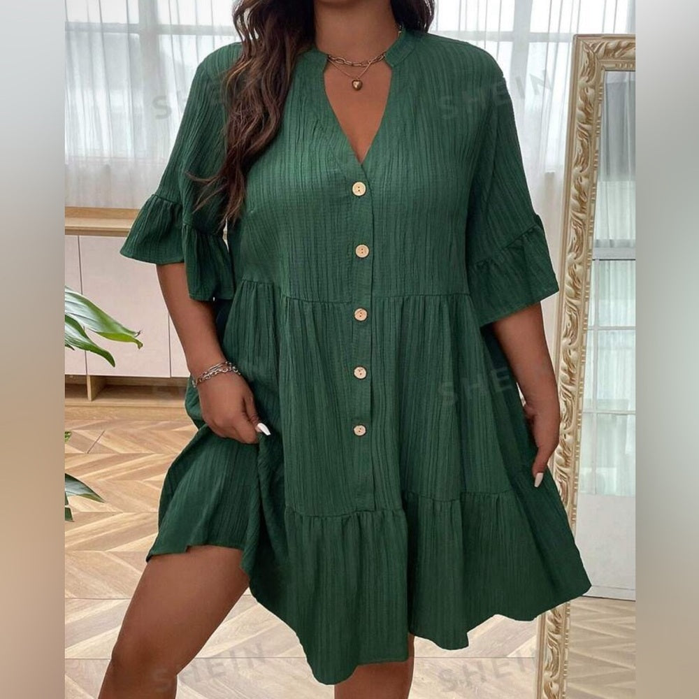 🆕 Flounce Sleeve Ruffle Hem Smock Dress- 14/1XL