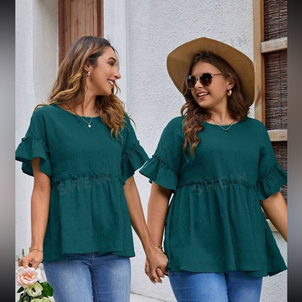 🆕 Women's Fashion Solid Color Ruffle Sleeve Shirt
