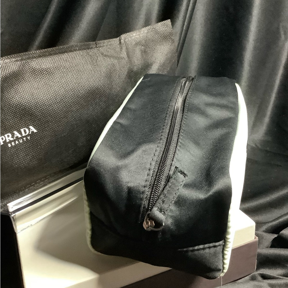 PRADA BEAUTY POUCH AND DUST BAG MINT GREEN AND BLACK  7.5L X 4D X 3.25TALL