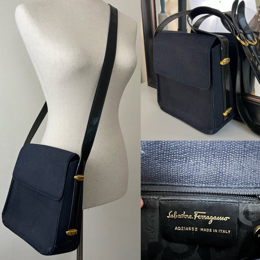 Salvatore Ferragamo VTG Textured Magnetic Snap Closure Crossbody Bag