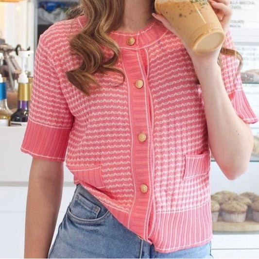 NWT Pink Textured Knit Cardigan Sweater with Heart Pin