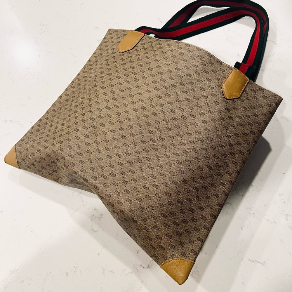 Gucci Monogram Tote Bag with Striped Handles