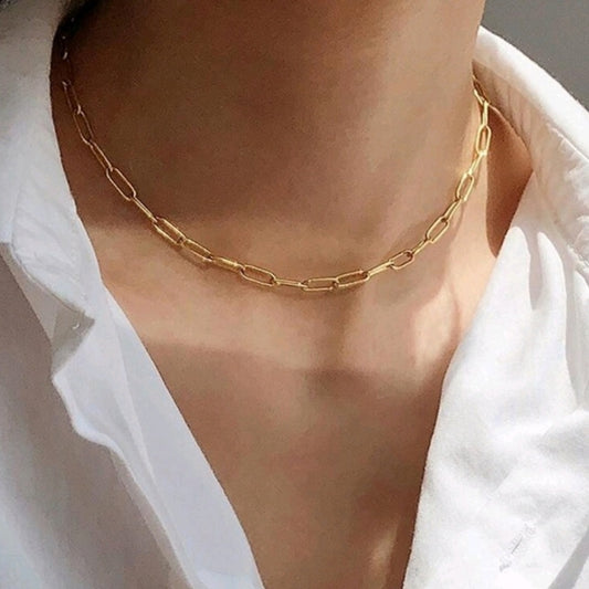 🆕 18k Gold Plated Paperclip Stainless Steel Necklace