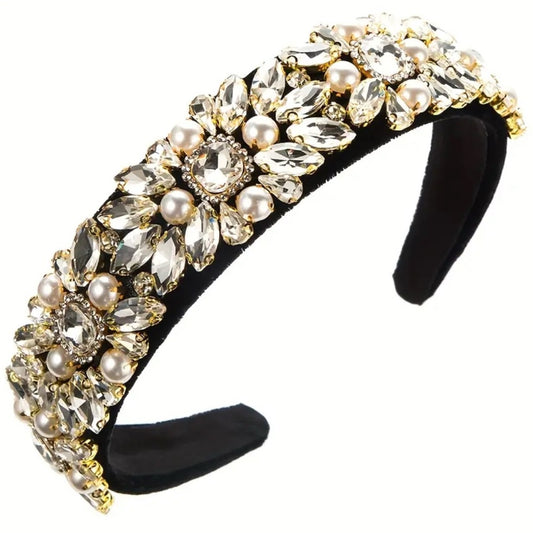 Elegant Black and Gold Embellished Headband