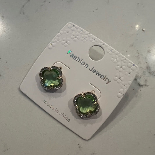Clover Earrings in Green and Silver