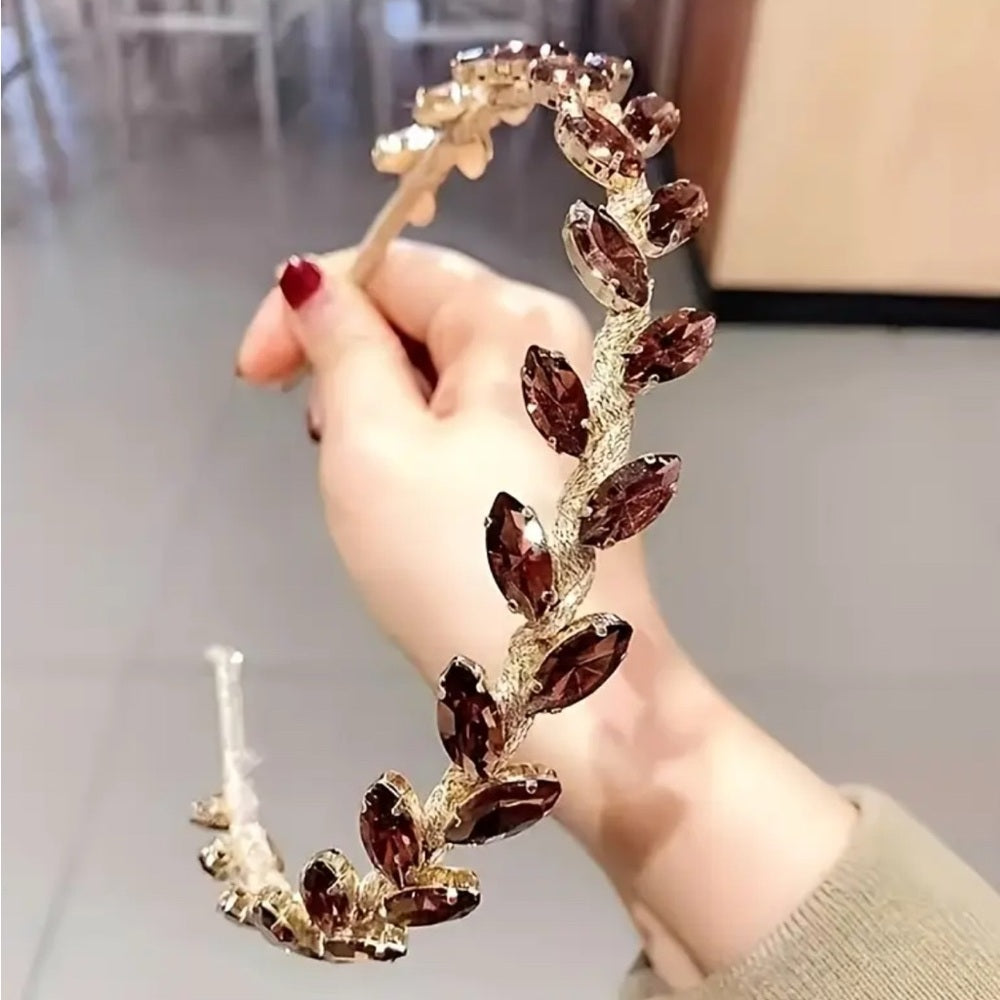 Elegant Rhinestone Leaf Headband