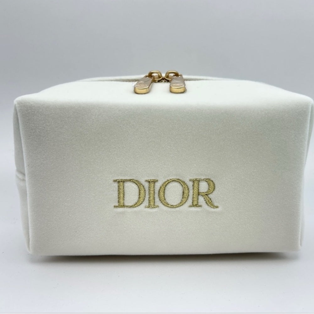 Dior White Cosmetic Bag with Gold Accents