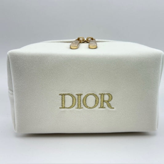 Dior White Cosmetic Bag with Gold Accents