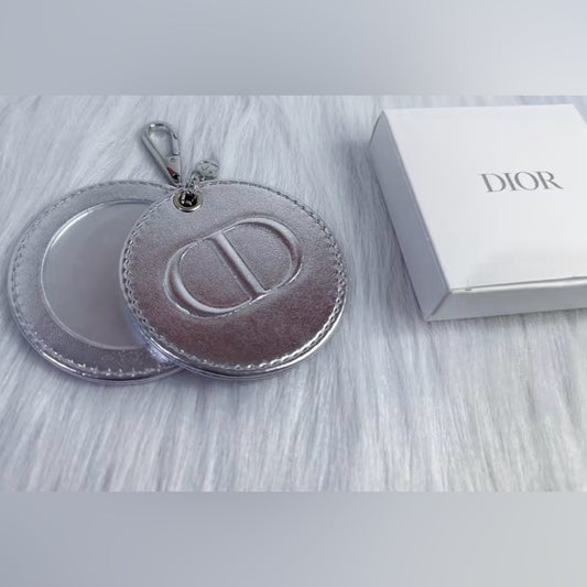 Silver Lambskin Dior Mirror Keychain