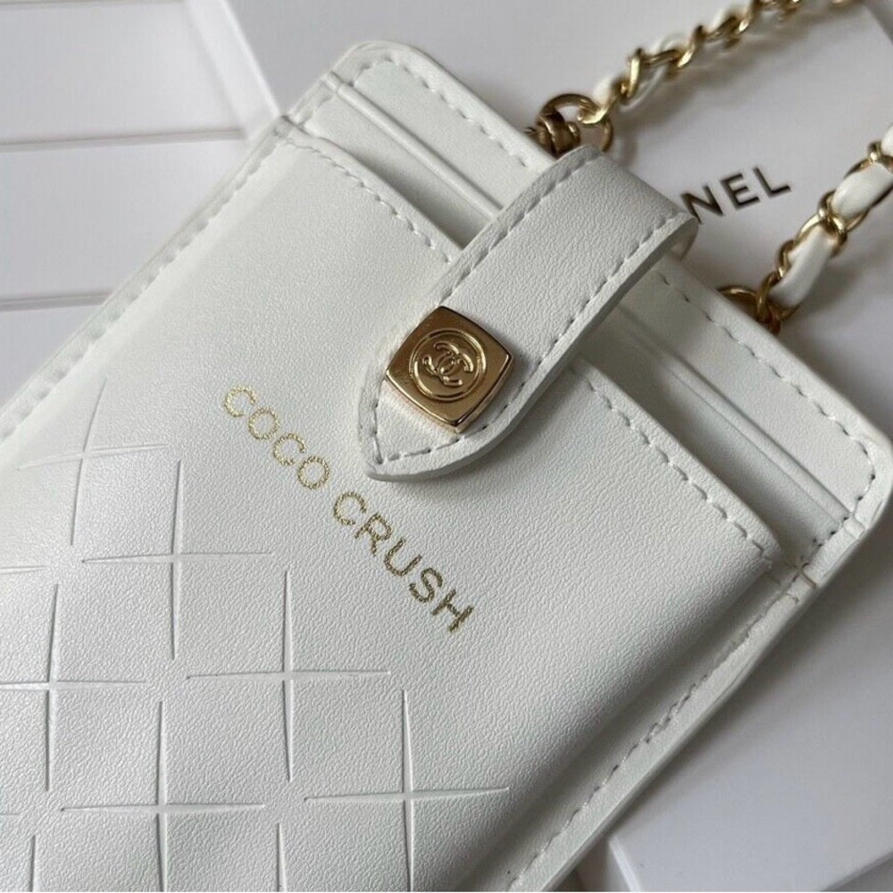 Chanel Coco Crush Quilted Phone Holder - White