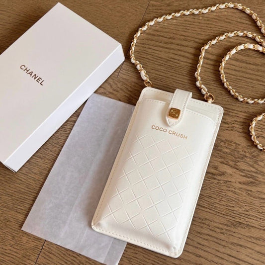 Chanel Coco Crush Quilted Phone Holder - White