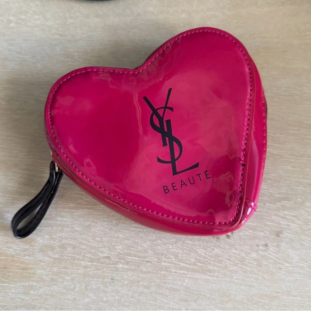 YSL Pink Heart-Shaped Cosmetic or Jewelry Bag