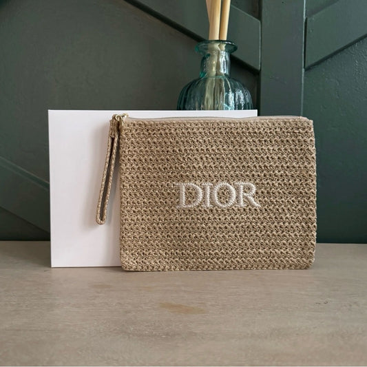 Dior Tan Raffia Wristlet Clutch